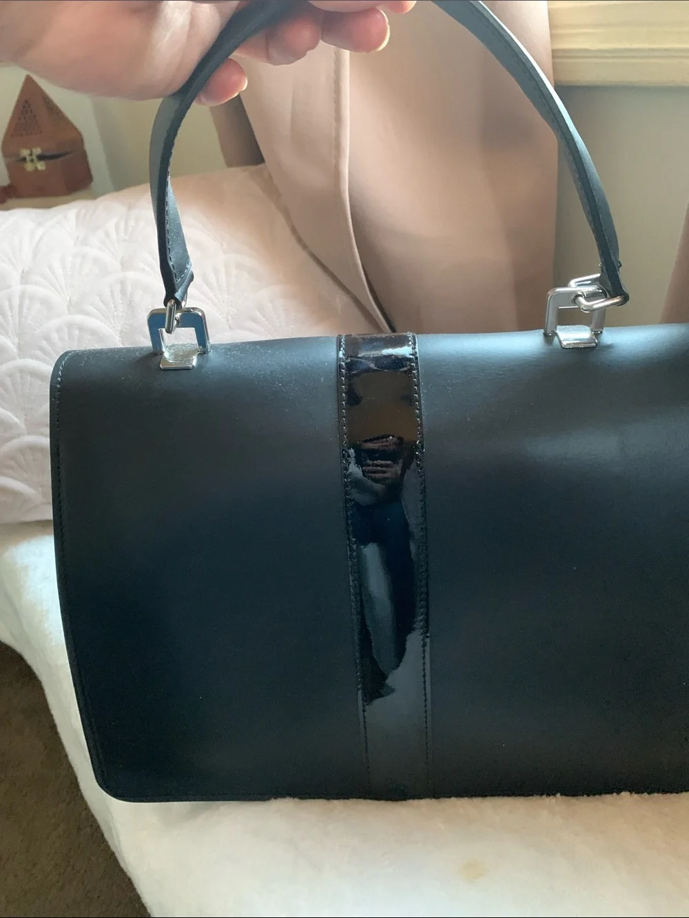 Tosca Blu  Classic -Black Top-Handle Leather Bag  Made in Italy